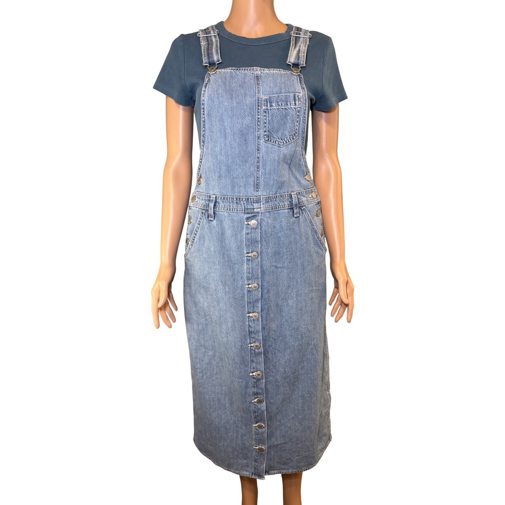 Levi's Women's Light Wash Denim Button Down Overall‎ Midi Dress XS Blue Jumper